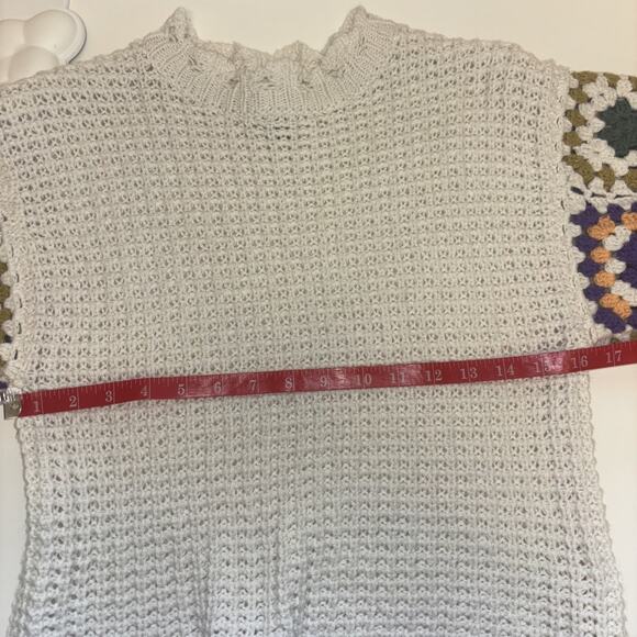 Crochet Multicolor Granny Square Sz Xs Sweater Flutter Short Sleeve Afghan Funky - Picture 7 of 7